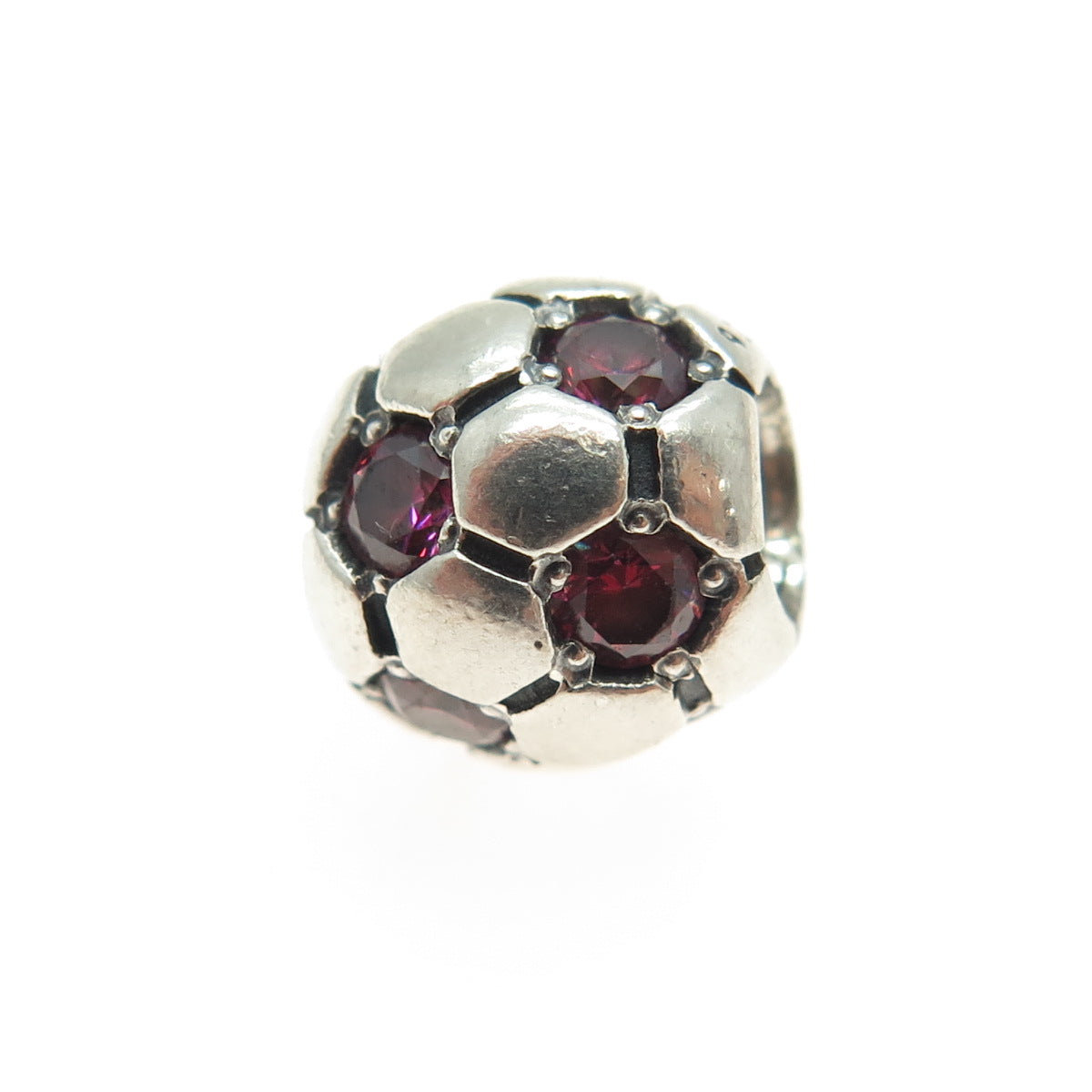 PANDORA 925 Sterling Silver Round-Cut Purple C Z Ball Bead Charm