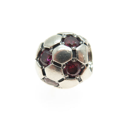 PANDORA 925 Sterling Silver Round-Cut Purple C Z Ball Bead Charm