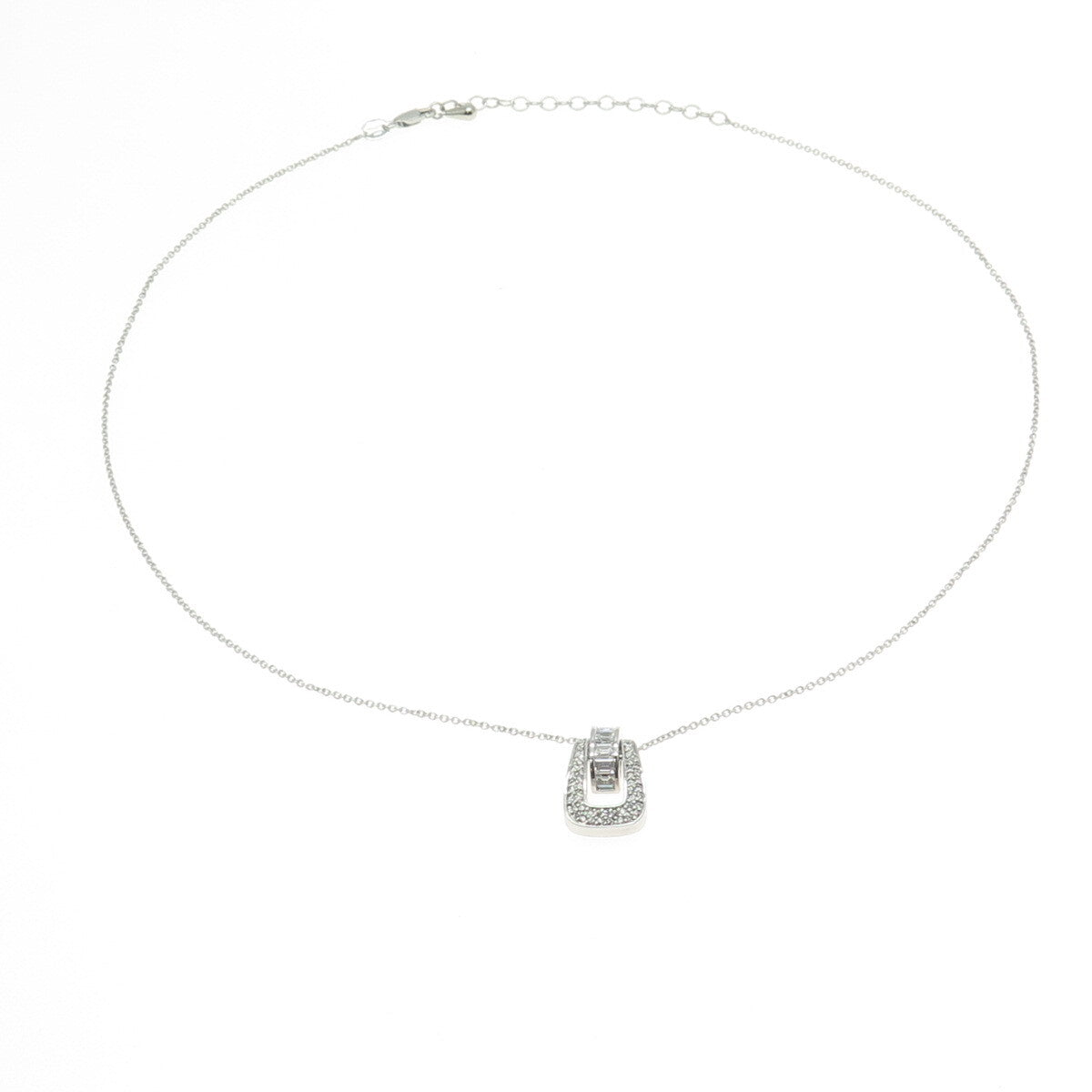 925 Sterling Silver Italy Round & Emerald-Cut C Z Rolo Chain Necklace 18"