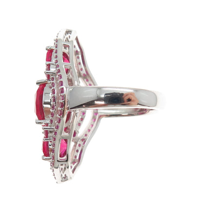 DSMK 925 Sterling Silver Lab-Created Pink Sapphire & Ruby Ring Size 7.25