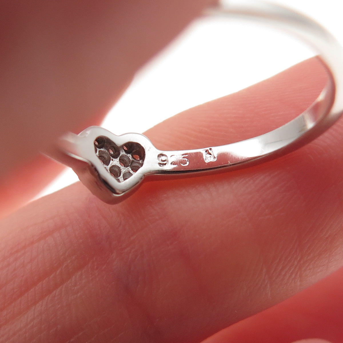 925 Sterling Silver Round-Cut C Z Heart Ring Size 7