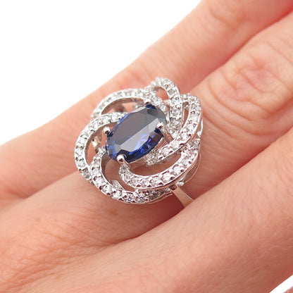 Collins 925 Sterling Silver Blue & White C Z Floral Ring Size 6
