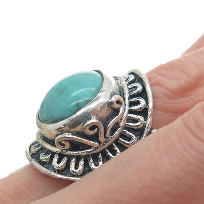 925 Sterling Silver Vintage Lone Mountain Turquoise Sun Oxidized Ring Size 10.5