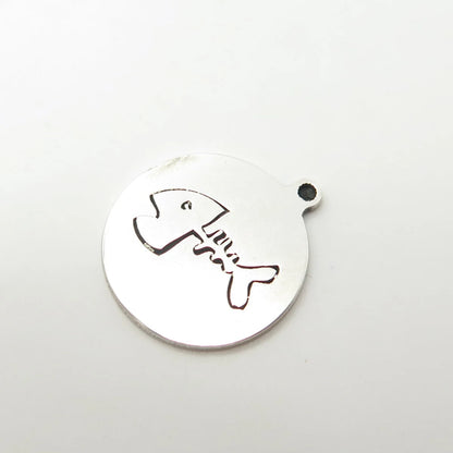 925 Sterling Silver USA Two In Town Skeleton Fish Charm Pendant