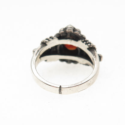 925 Sterling Silver Vintage Real Pear-Cut Red Garnet Oxidized Ring Size 4.5