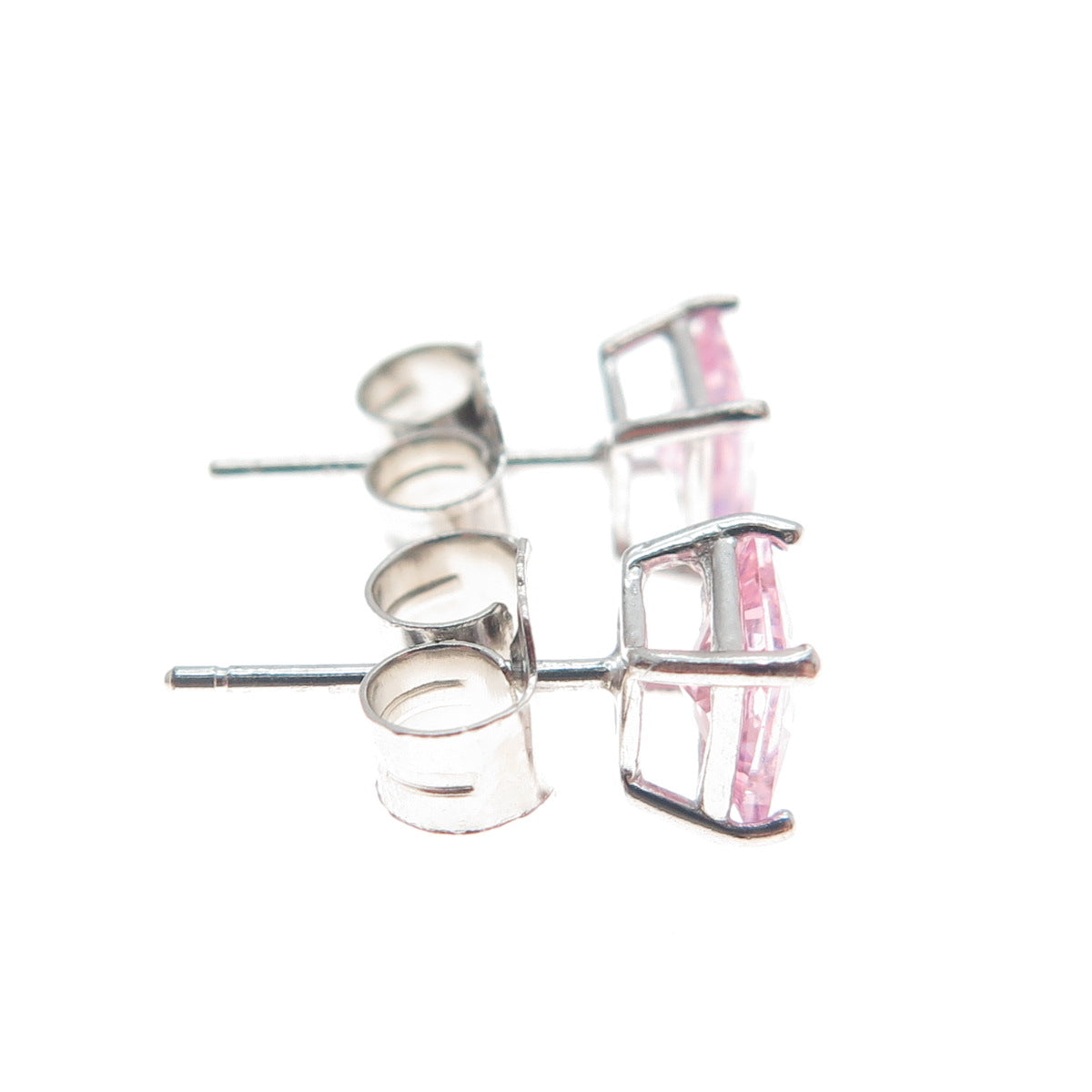 925 Sterling Silver Princess-Cut Pink C Z Stud Earrings