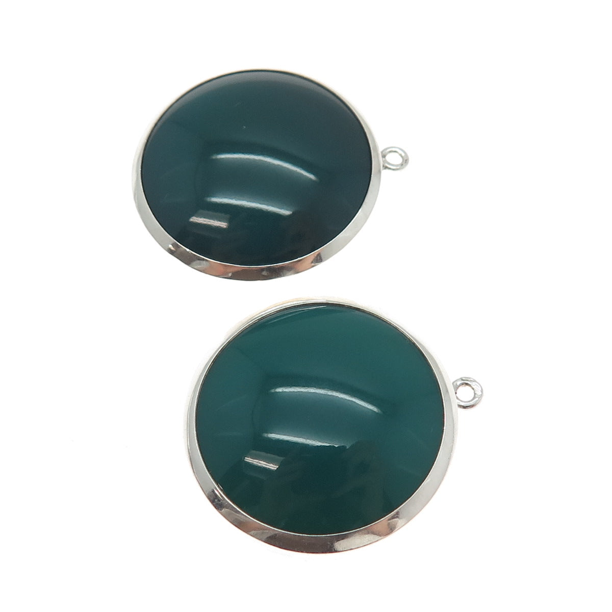 ZUMAN 925 Sterling Silver Vintage Israel Real Green Onyx Jacket Earrings