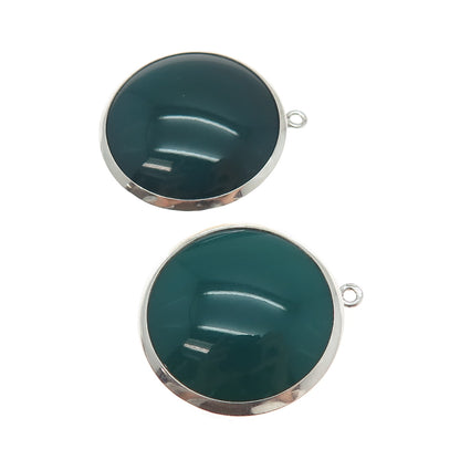 ZUMAN 925 Sterling Silver Vintage Israel Real Green Onyx Jacket Earrings