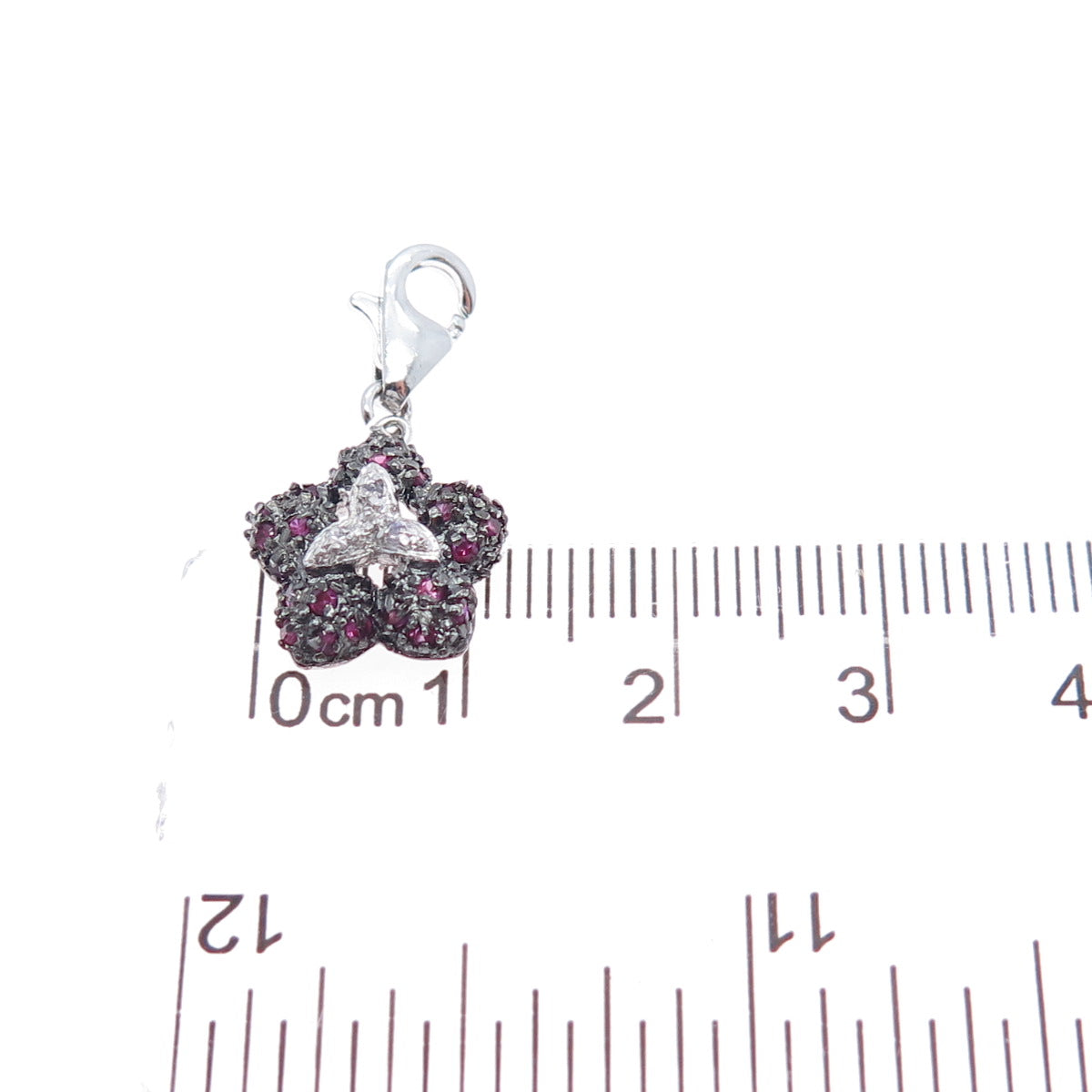 925 Sterling Silver Real Ruby White Topaz Flower Minimalist Lobster Lock Pendant