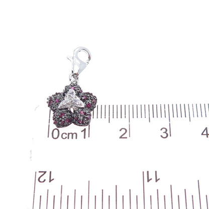 925 Sterling Silver Real Ruby White Topaz Flower Minimalist Lobster Lock Pendant