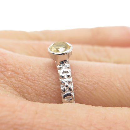 FADI 925 Sterling Silver Checkered Citrine Gem Letter "C" Floral Ring Size 8
