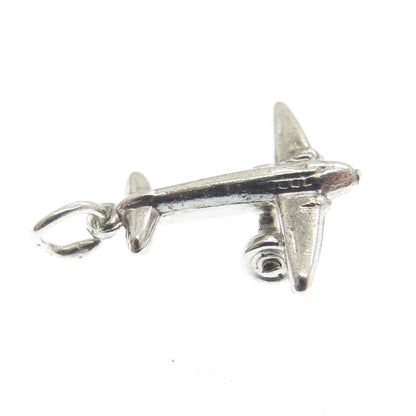 925 Sterling Silver Antique Art Deco Airplane 3D Charm Pendant