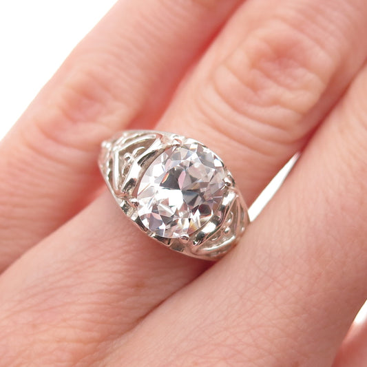 Chateau D’Argent 925 Sterling Silver Vintage Oval-Cut C Z Heart Ring Size 6