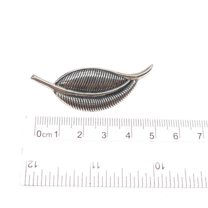 JEWELART 925 Sterling Silver Vintage Modernist Floral Leaf Oxidized Pin Brooch