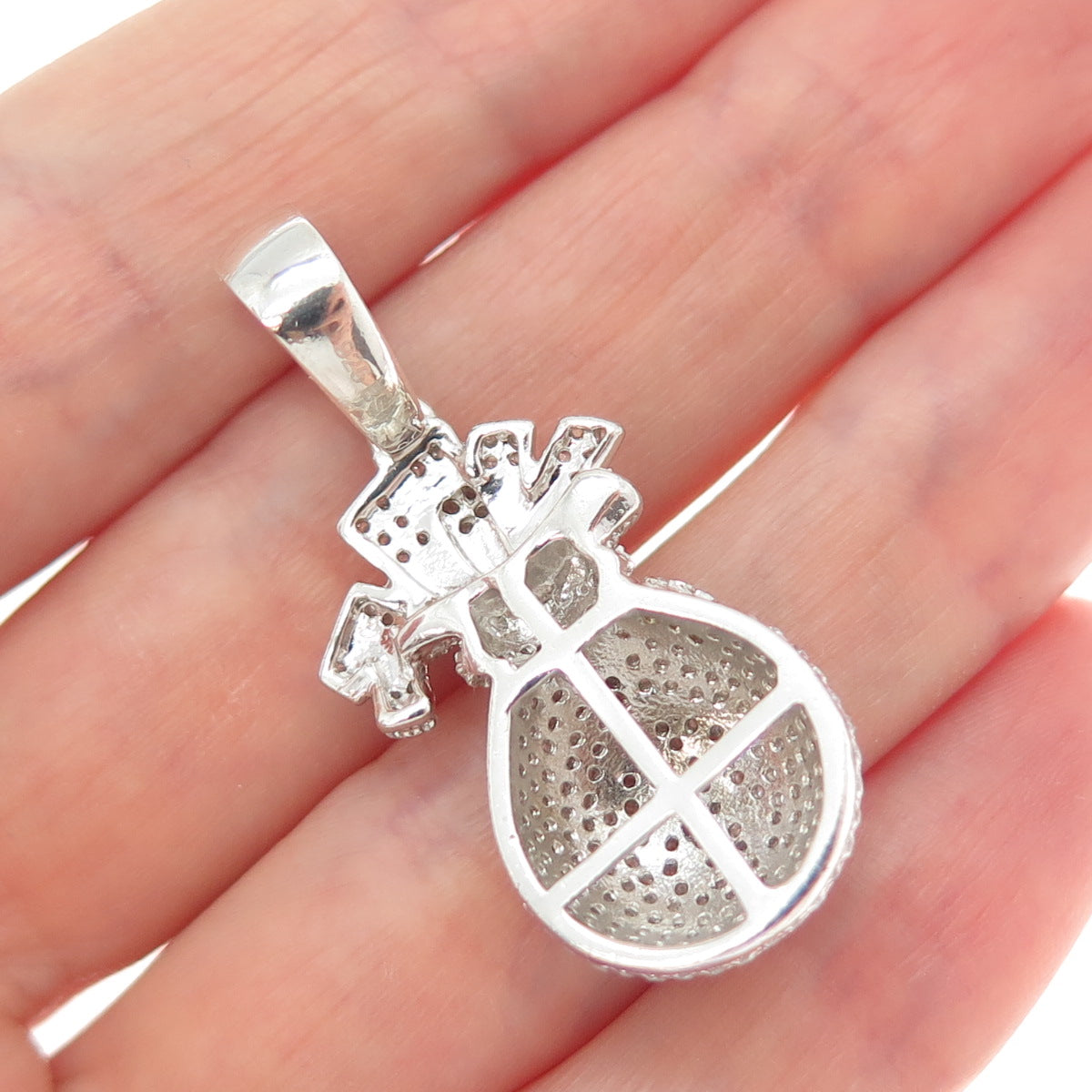 925 Sterling Silver Round-Cut C Z Dollar Sign Money Bag Charm Pendant