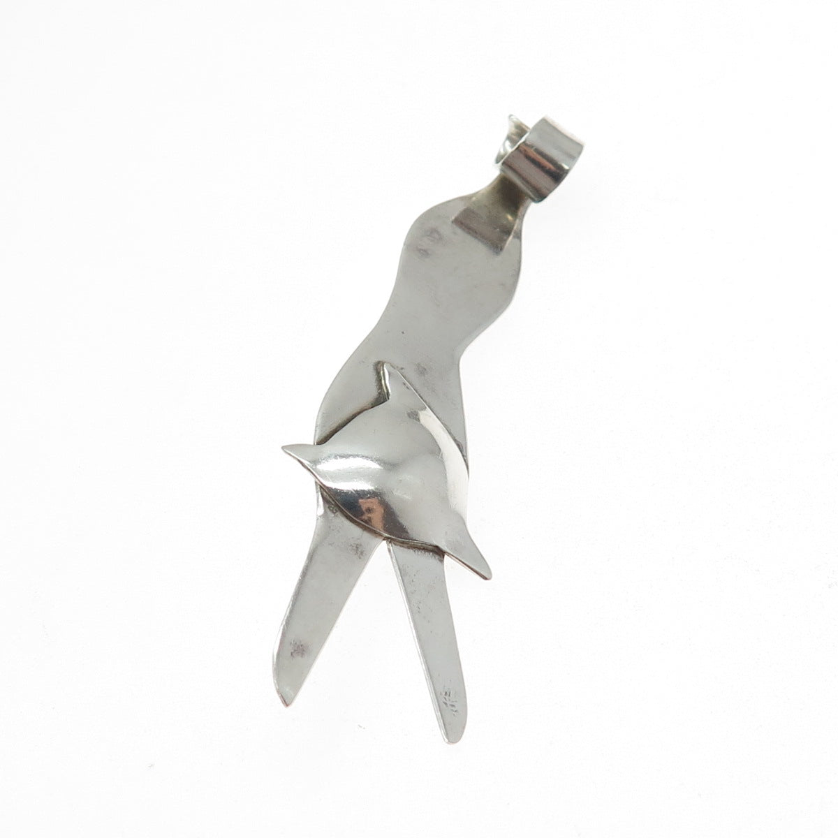 VICTOR ALFARO 925 Sterling Silver Vintage Modernist Cat Pin Brooch / Pendant