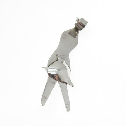 VICTOR ALFARO 925 Sterling Silver Vintage Modernist Cat Pin Brooch / Pendant