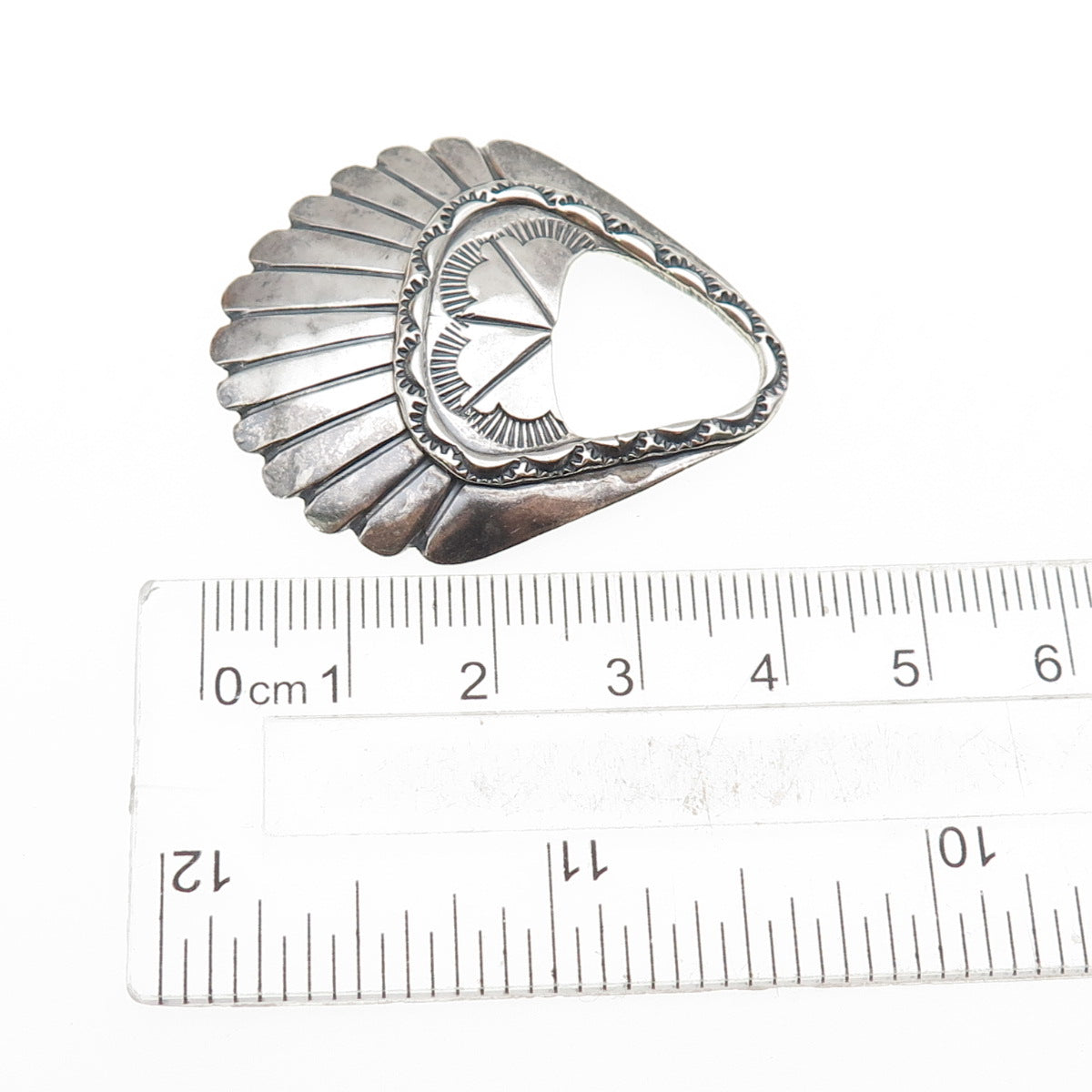 Old Pawn 925 Sterling Silver Vintage Southwestern Concho Oxidized Tribal Pendant