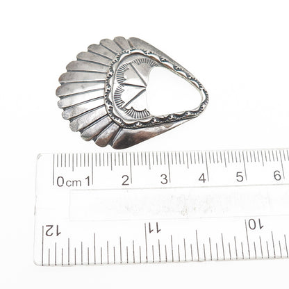 Old Pawn 925 Sterling Silver Vintage Southwestern Concho Oxidized Tribal Pendant