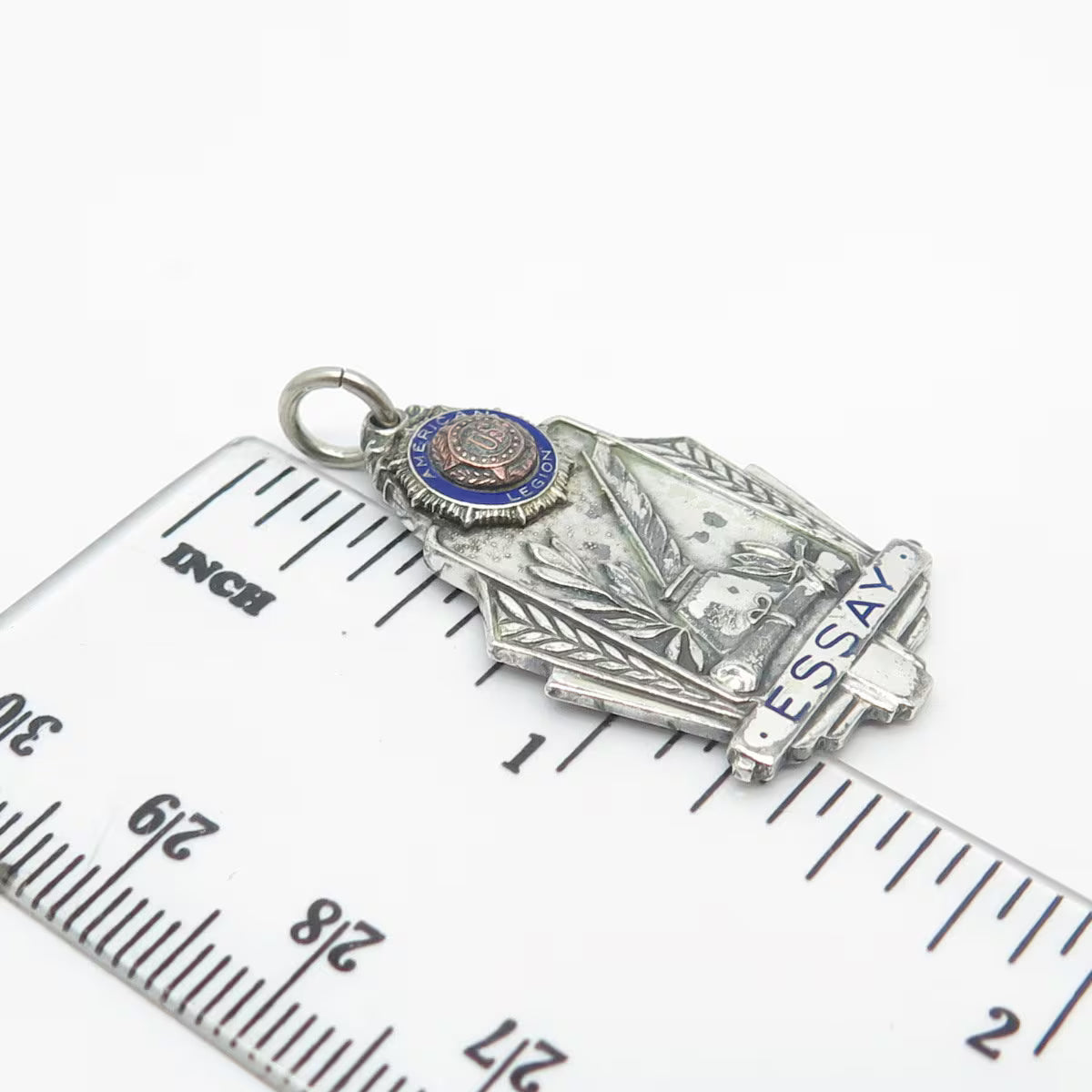 925 Sterling Silver Vintage Enamel Balfour 1941 American Legion Essay Pendant