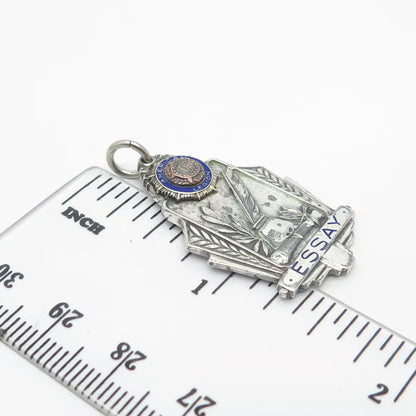 925 Sterling Silver Vintage Enamel Balfour 1941 American Legion Essay Pendant