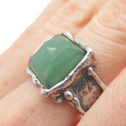 TAMIR ZUMAN 925 Sterling Silver Vintage Real Aventurine Modernist Ring Size 8.5