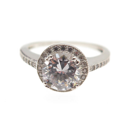 925 Sterling Silver Round-Cut C Z Engagement Ring Size 7