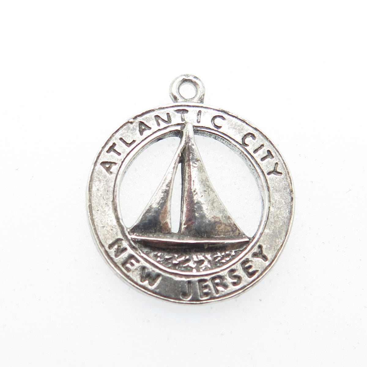 925 Sterling Silver Vintage Atlantic City New Jersey Sailboat Round Pendant