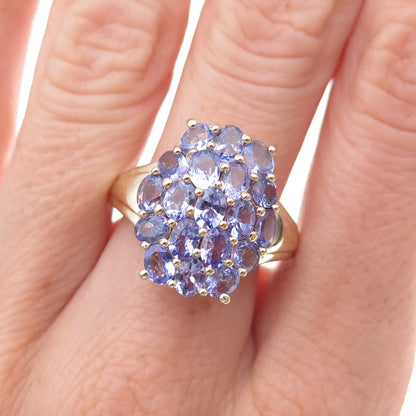 925 Sterling Silver Gold Plated Real Oval-Cut Tanzanite Cluster Ring Size 8