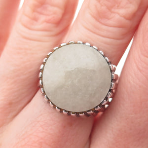 925 Sterling Silver Vintage Real Jade Modernist Oxidized Ring Size 9
