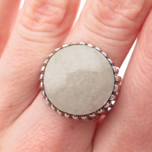 925 Sterling Silver Vintage Real Jade Modernist Oxidized Ring Size 9