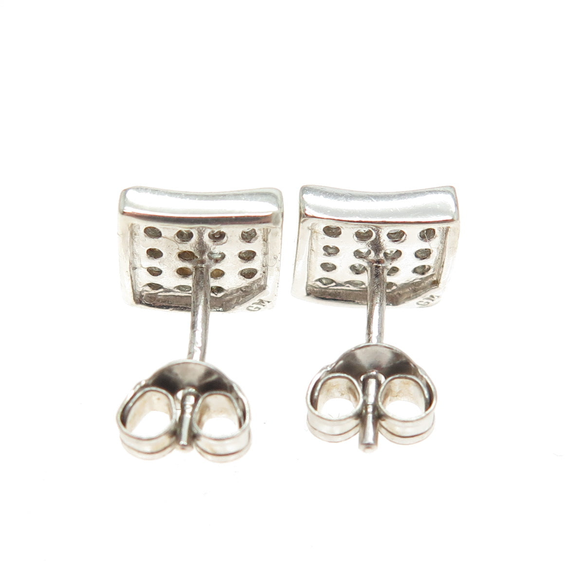 925 Sterling Silver Pave C Z Square Stud Earrings