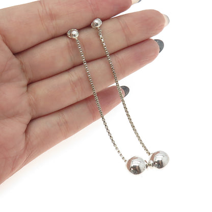 925 Sterling Silver Box Link Drop Ball Dangling Earrings