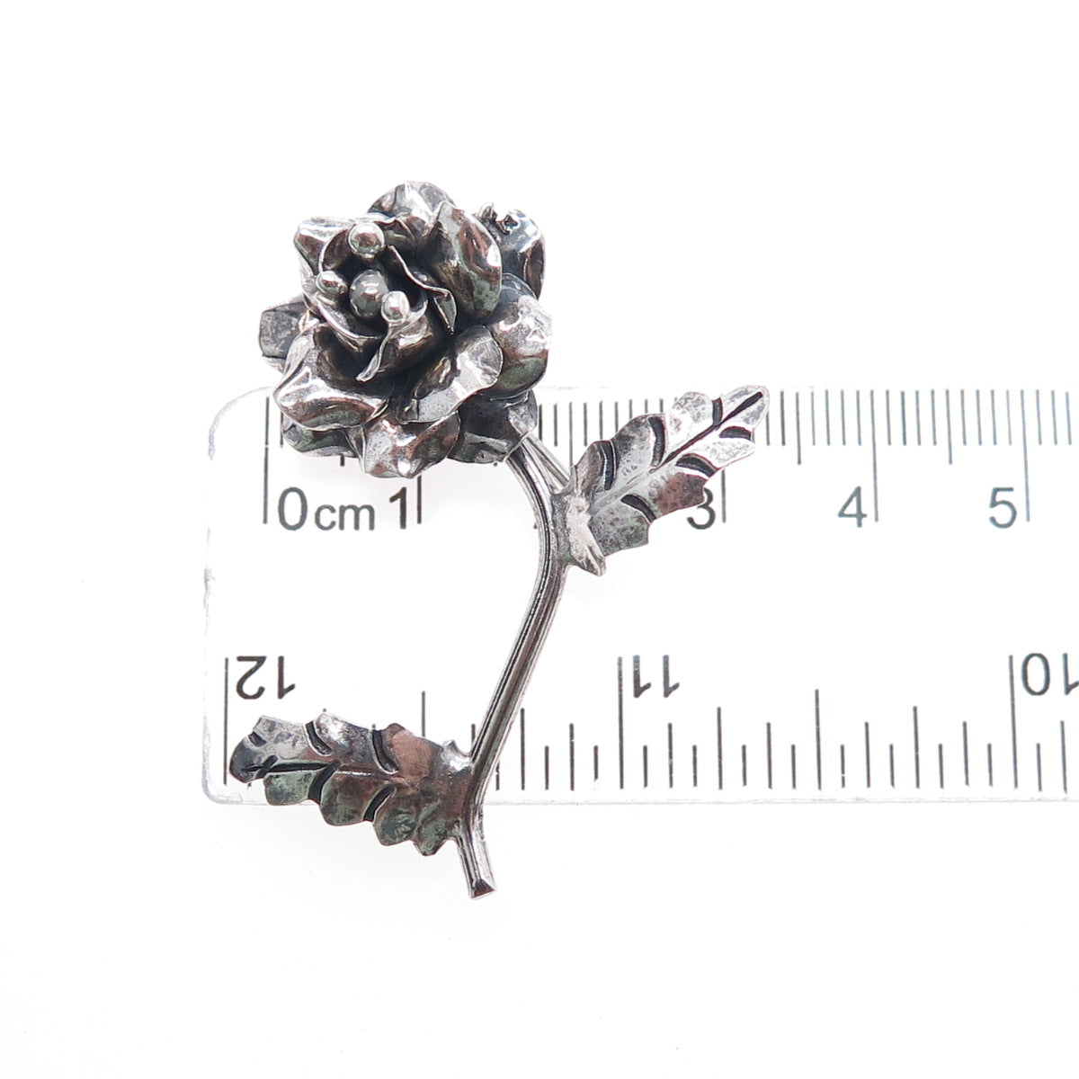 925 Sterling Silver Vintage Mexico Rose Flower Oxidized Pin Brooch