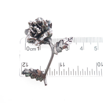 925 Sterling Silver Vintage Mexico Rose Flower Oxidized Pin Brooch