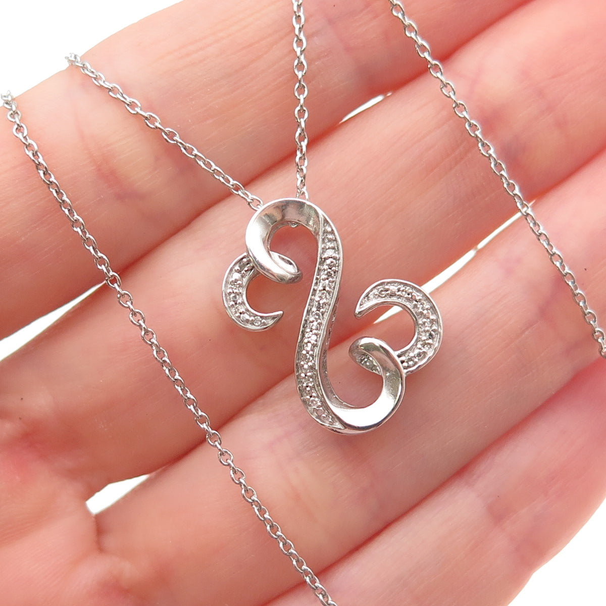 Jane Seymour 925 Sterling Silver Real Diamond Heart Cable Chain Necklace 18"