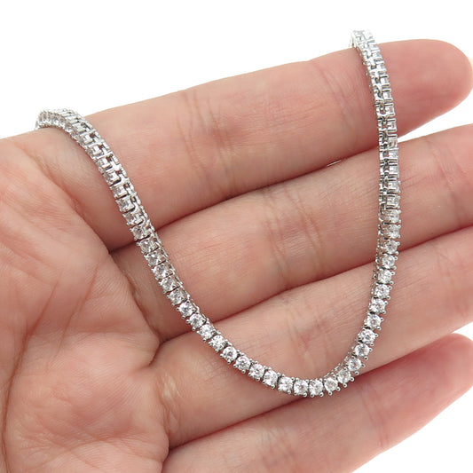 925 Sterling Silver Round-Cut Shaped White C Z Tennis Chain Necklace 18"