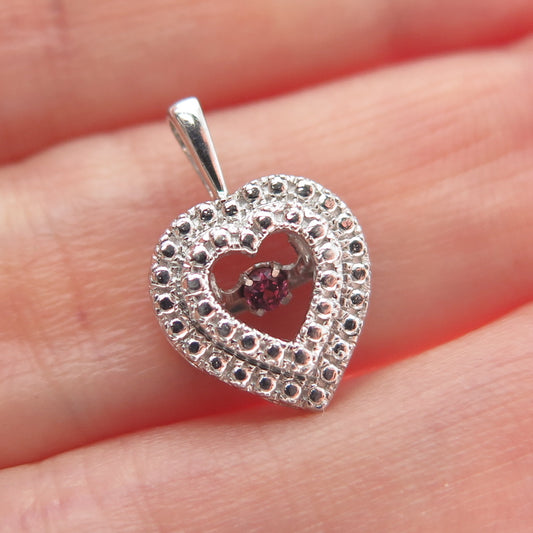 925 Sterling Silver Pink Round-Cut Shaped C Z Open Heart Minimalist Pendant