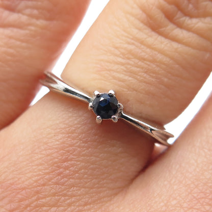 SILVER CLOUD 925 Sterling Vintage Real Round-Cut Sapphire Stackable Ring Size 6