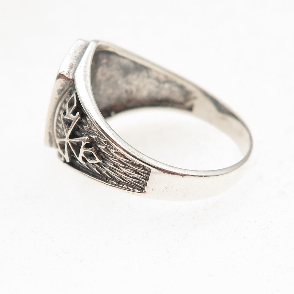 925 Sterling Silver Vintage Real Malachite Snowflake Oxidized Ring Size 10.25