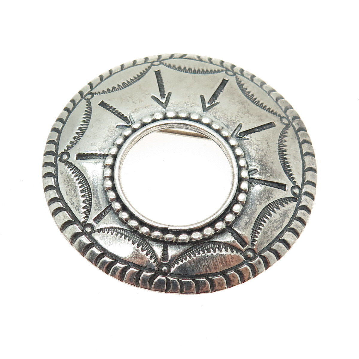 Old Pawn Sterling Silver Vintage Southwestern Crescent Arrow Oxidized Pin Brooch