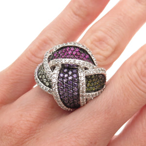 Jacmel Mauritius 925 Sterling Silver Round-Cut Multi-Color C Z Ring Size 6.25