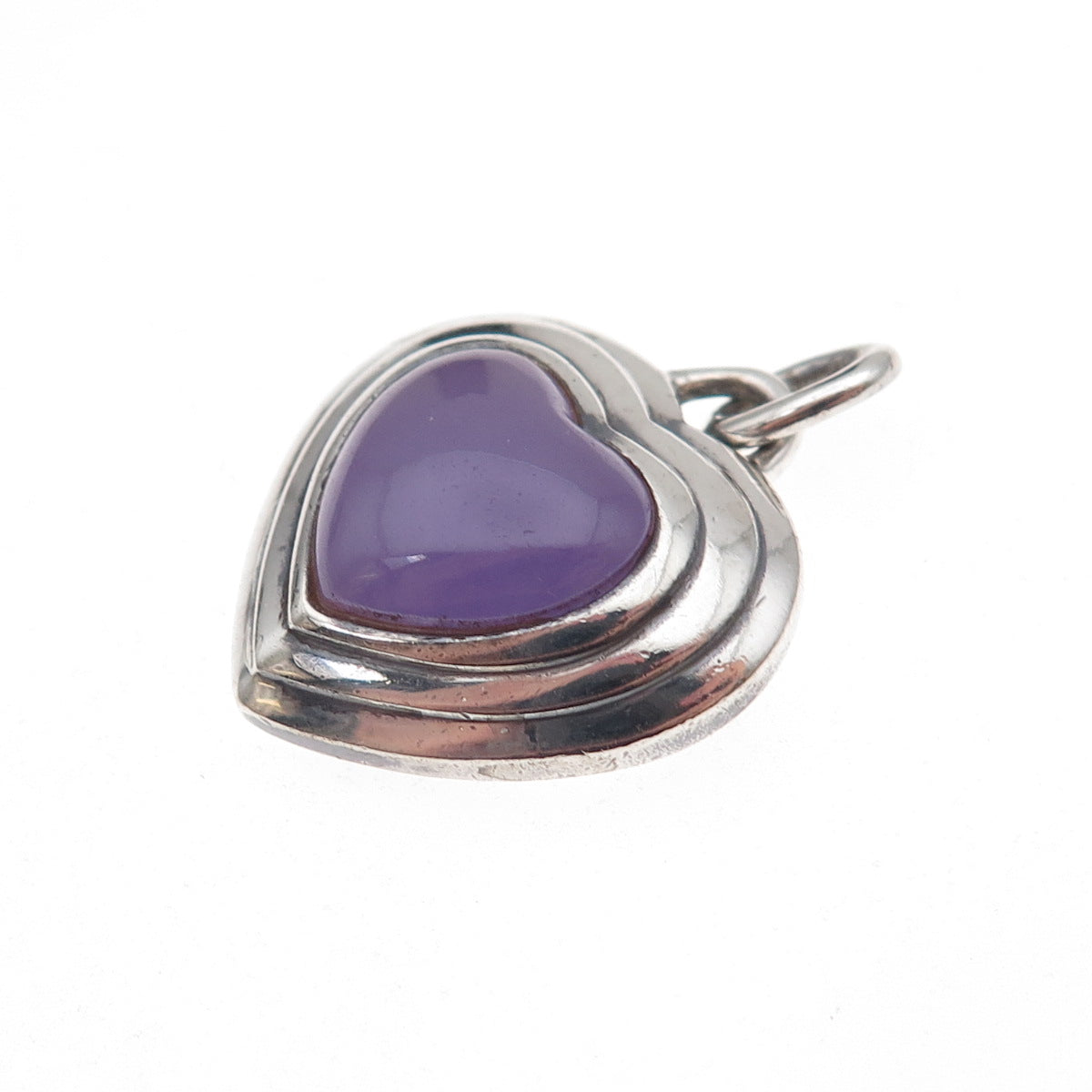CNA Pranda 925 Sterling Silver Vintage Real Lavender Jade Heart Charm Pendant