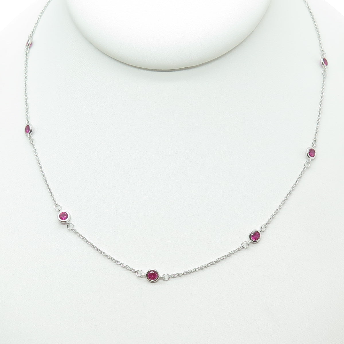 925 Sterling Silver Lab-Created Pink Sapphire By The Yard Chain Necklace 24"