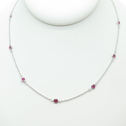 925 Sterling Silver Lab-Created Pink Sapphire By The Yard Chain Necklace 24"