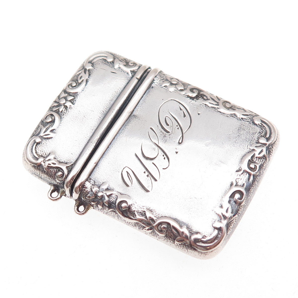 925 Sterling Silver Antique Art Deco Engraved Monogram Vesta Match Case