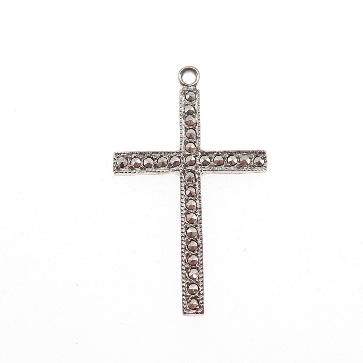 THEDA 925 Sterling Silver Antique Art Deco Real Marcasite Cross Charm Pendant
