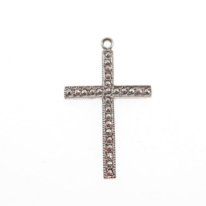 THEDA 925 Sterling Silver Antique Art Deco Real Marcasite Cross Charm Pendant