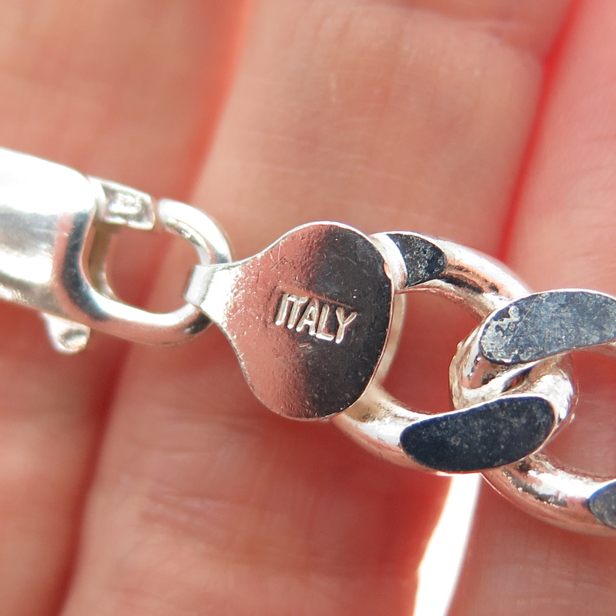 925 Sterling Silver Vintage Italy Curb Link Bracelet 9"