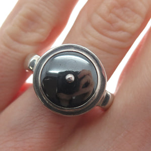 925 Sterling Silver Vintage Real Hematite Modernist Oxidized Ring Size 7